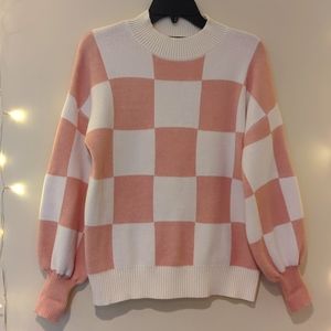 Zesica Pink and Cream Checker Pattern Sweater, Size M